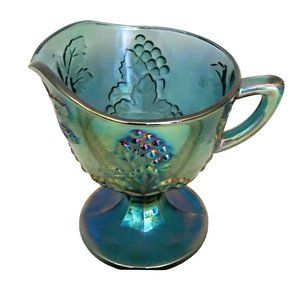 Indiana Colony Carnival Glass Creamer Blue Harvest Grape Vintage Iridescent